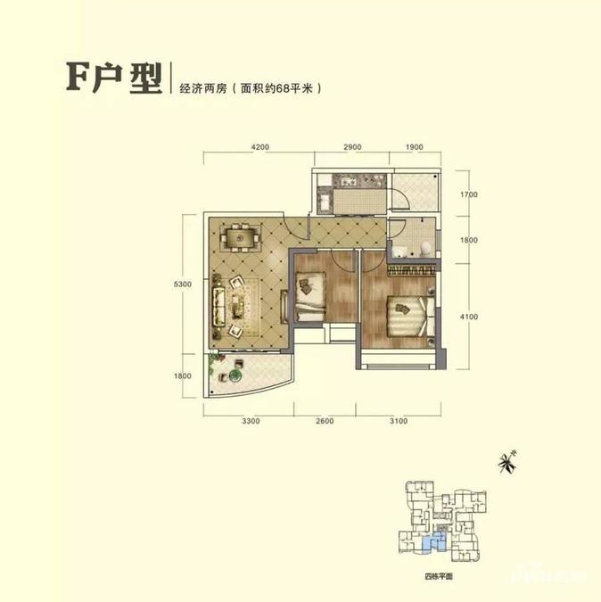 长银浅水湾2室1厅1卫68㎡户型图