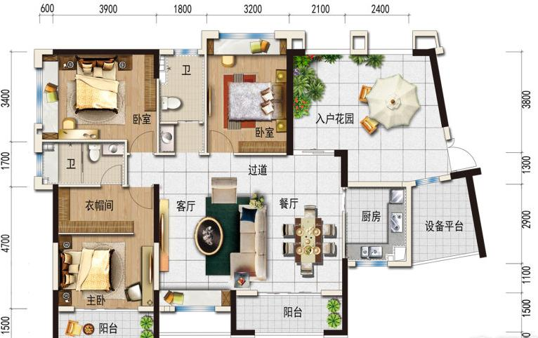 碧桂园中萃公园4室2厅2卫146㎡户型图