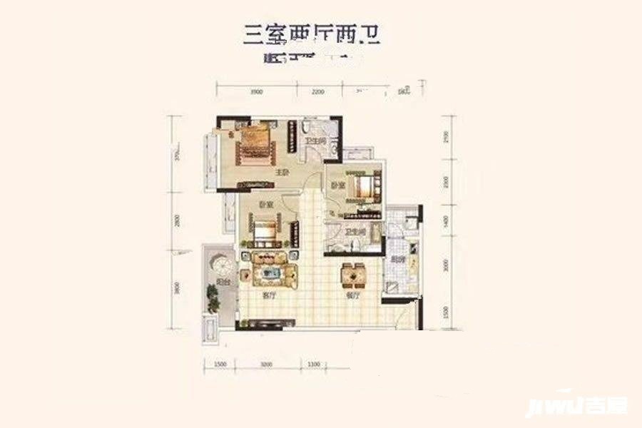 汇景城市中心3室2厅2卫100.5㎡户型图