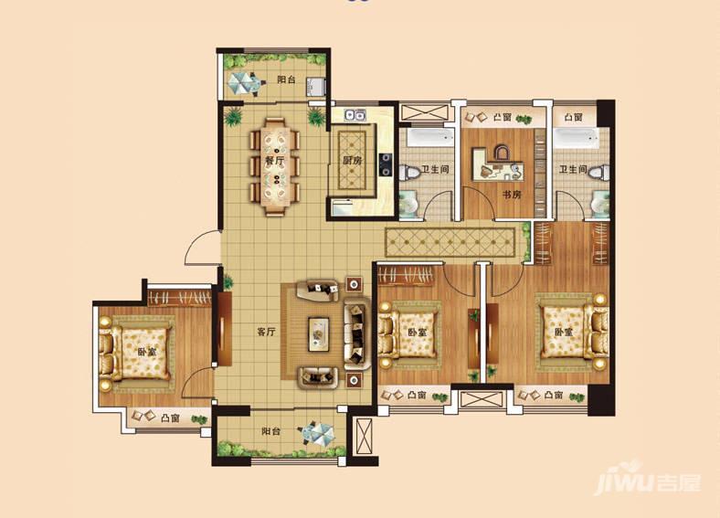 宝龙广场4室2厅2卫144㎡户型图