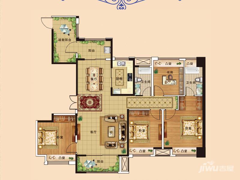 宝龙广场4室2厅2卫146.9㎡户型图