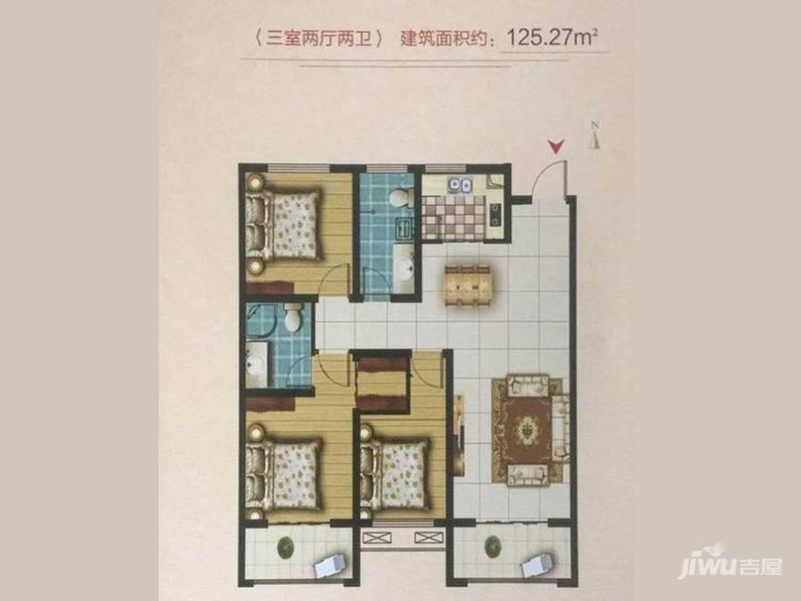 天诚公馆3室2厅2卫125.3㎡户型图