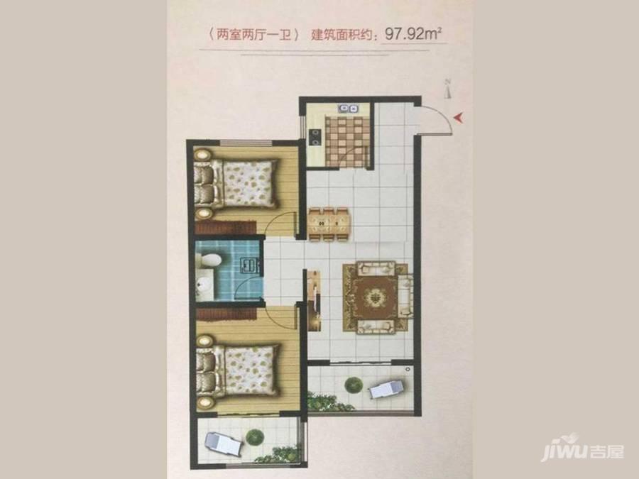 天诚公馆2室2厅1卫97.9㎡户型图