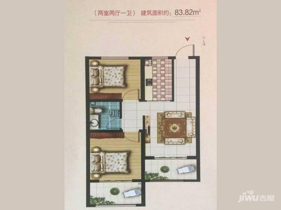 天诚公馆2室2厅1卫83.8㎡户型图