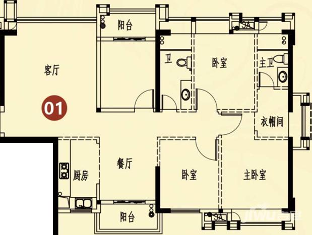 汇信华府3室2厅2卫127㎡户型图