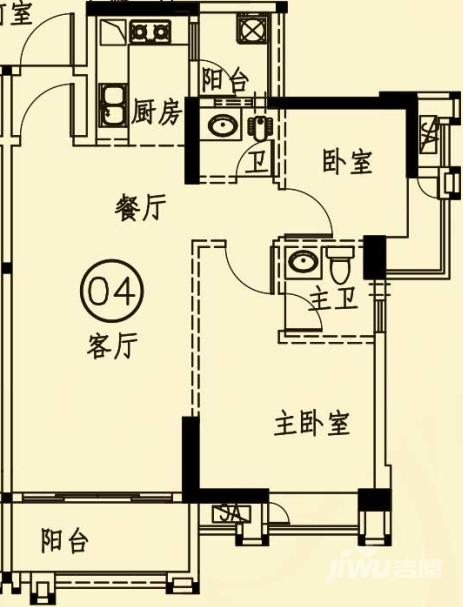 汇信华府2室2厅2卫78㎡户型图