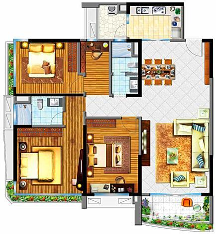 碧桂园森林城市3室2厅2卫128㎡户型图